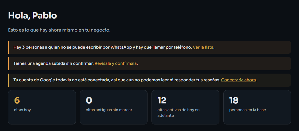 Pantalla de Inicio con los avisos y las cifras del día